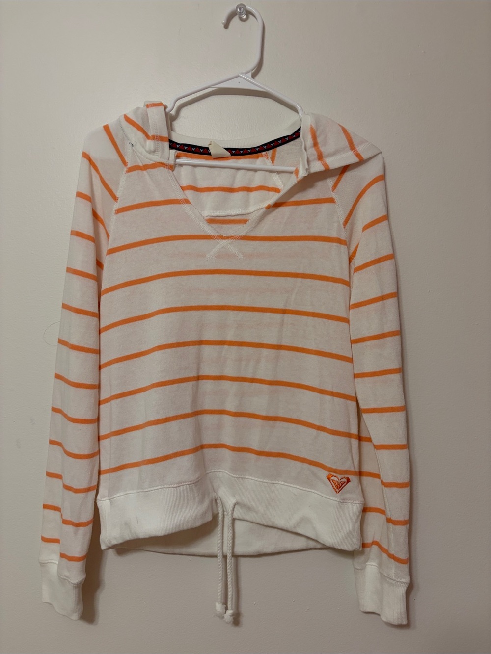 ROXY White and Orange 🍊 Striped Hooded Light Sweatshirt